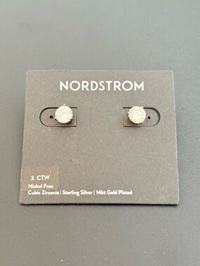 New gold plated sterling silver 3 ctw cubic zirconia Nordstrom stud earrings